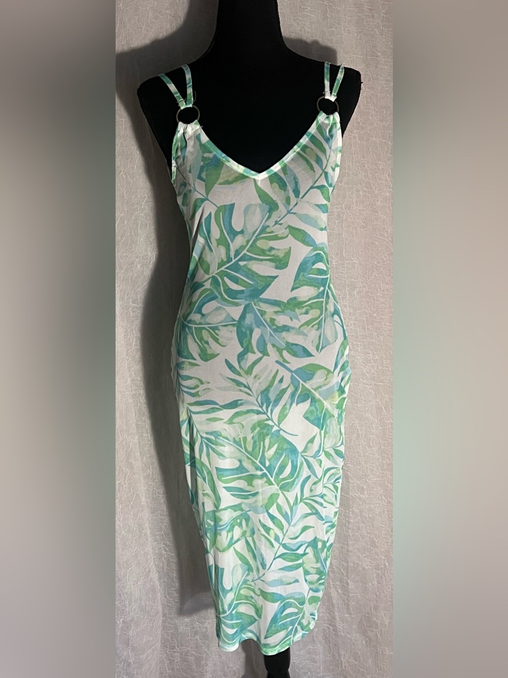 Derek Heart Green & White Leaf-Print Swim Coverup